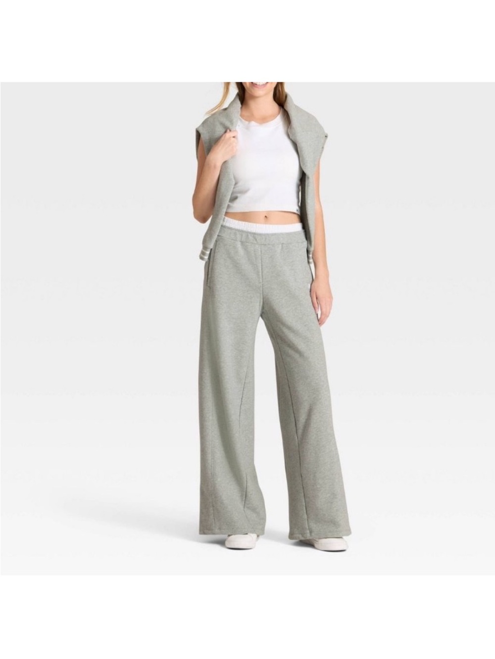 JoyLab Wide-Leg Track Pants in Sage